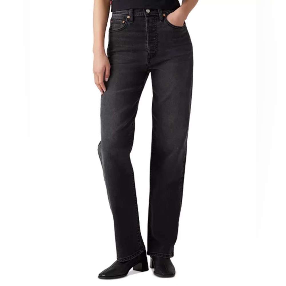 Levi’s Ribcage Straight Jeans Black Wash High Rise W26 L27 Minimalist Edgy